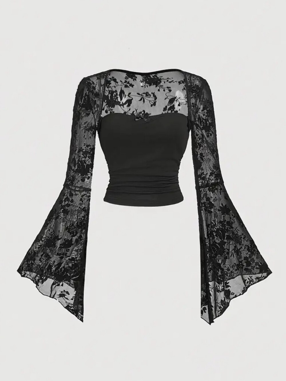 Black Lace Bell-Sleeve Women's Top